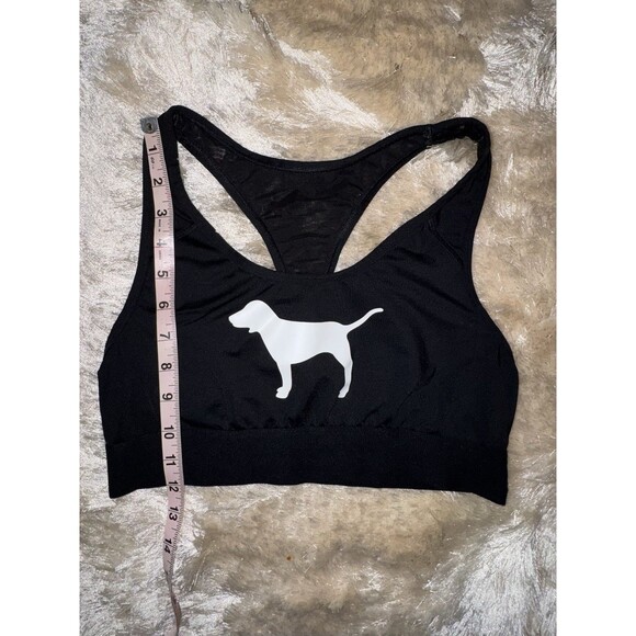 Victoria's Secret PINK Black Sports Bra Dog Logo Mesh Racerback Athleisure Top - Picture 6 of 9